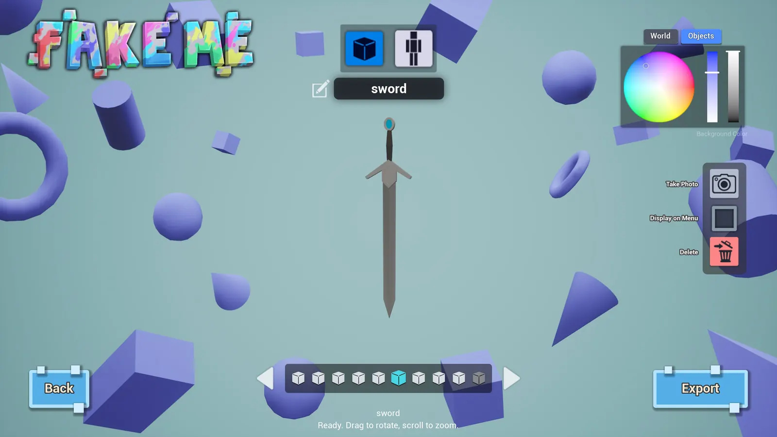 A sword model saved in the FAKE ME library